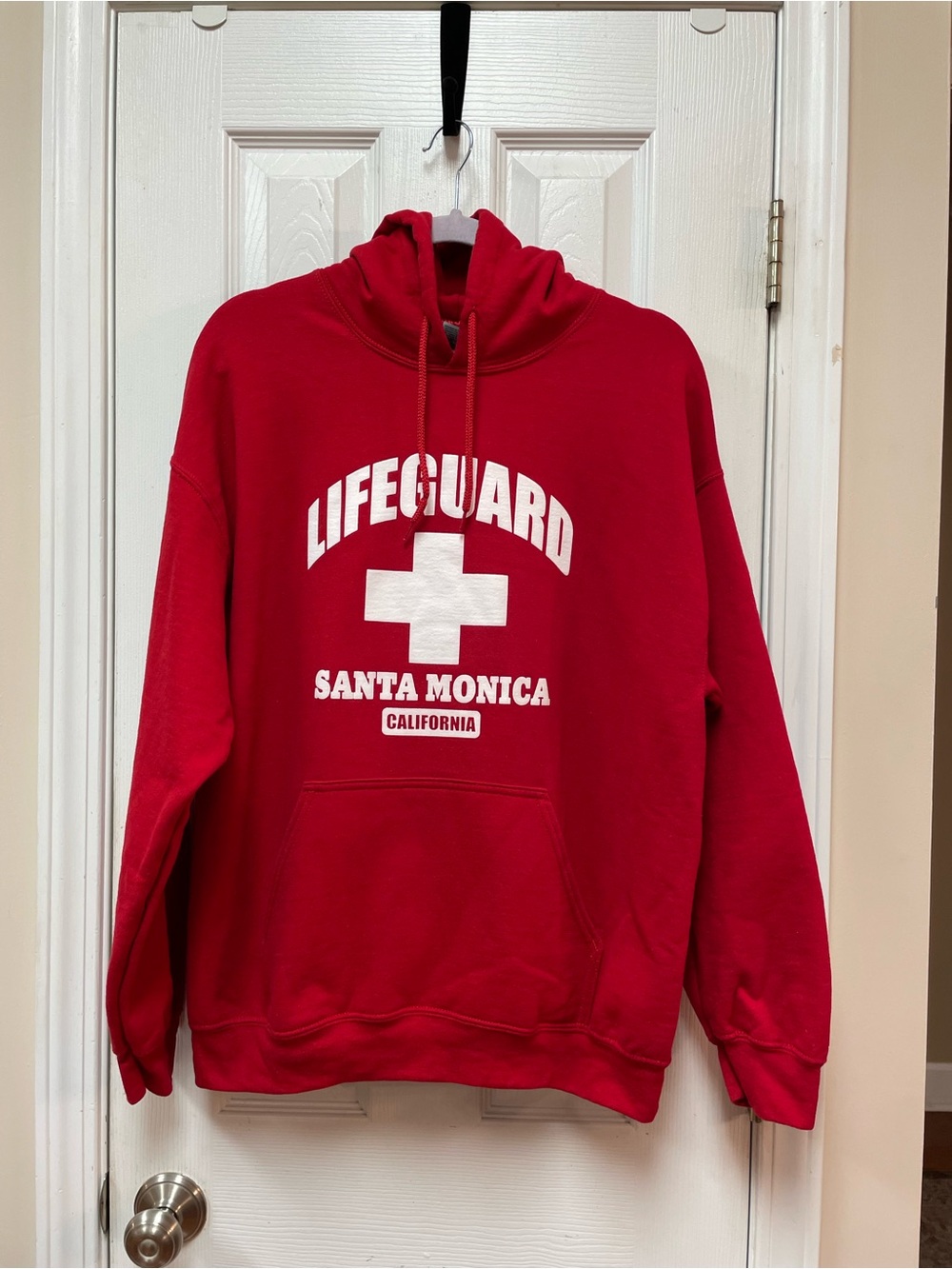 Red "Lifeguard Santa Monica" Graphic Sweatshirt